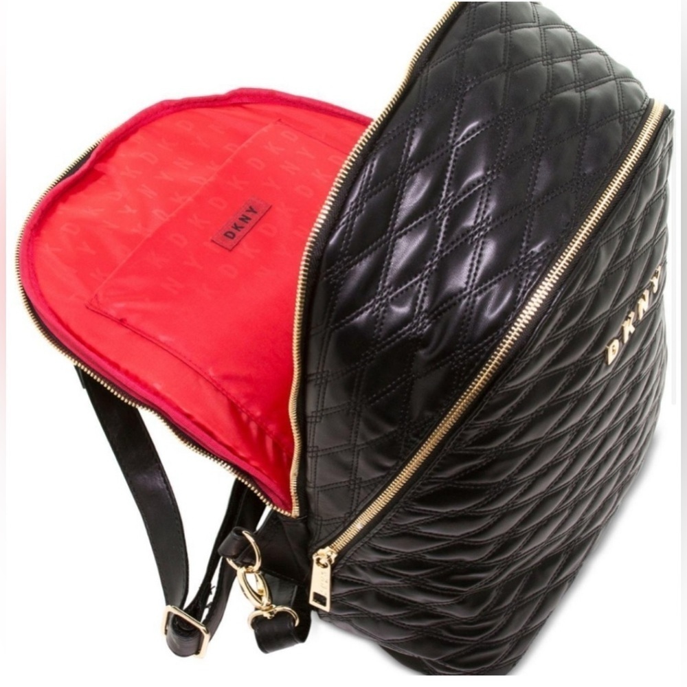 DKNY Allure Backpack Black 14" Quilted - Picture 3 of 14